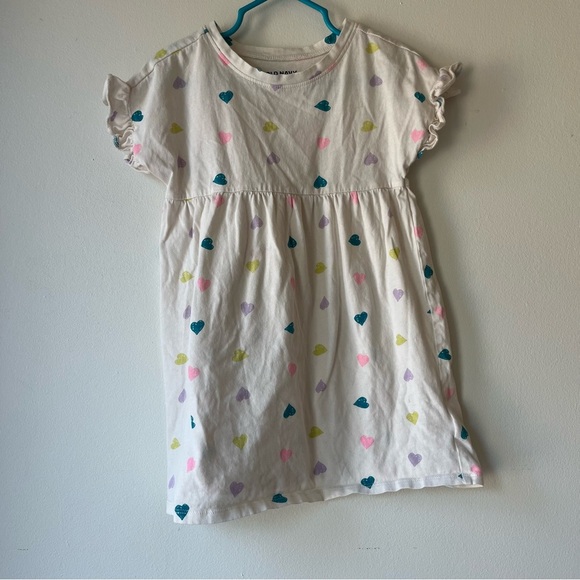 🌼 5/$25 Old Navy Girls Heart Print Dress White Multicolor Short Sleeve Size 4T - Picture 1 of 8